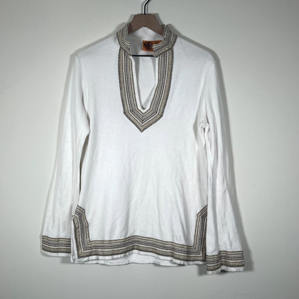 Tory Burch Womens Size Medium Embroidered Cotton Hippie Retro Bell Sleeve Disco - Picture 1 of 8